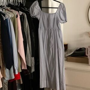 H&M Light Blue Midi Dress with Puff Sleeves